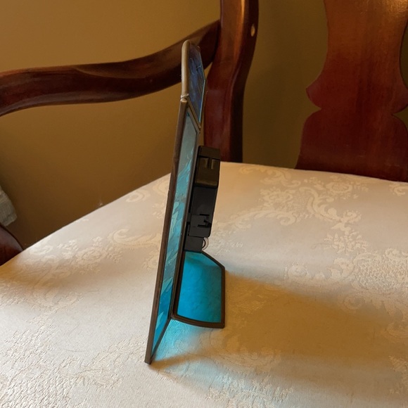 Stunning etched  stained glass/brass clock with satin hummingbirds, works - Picture 4 of 10